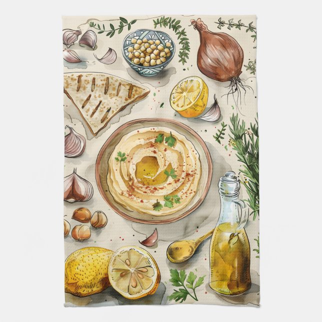 Farm to Table Hummus Recipe: Arabic Organic Food  Kitchen Towel (Vertical)