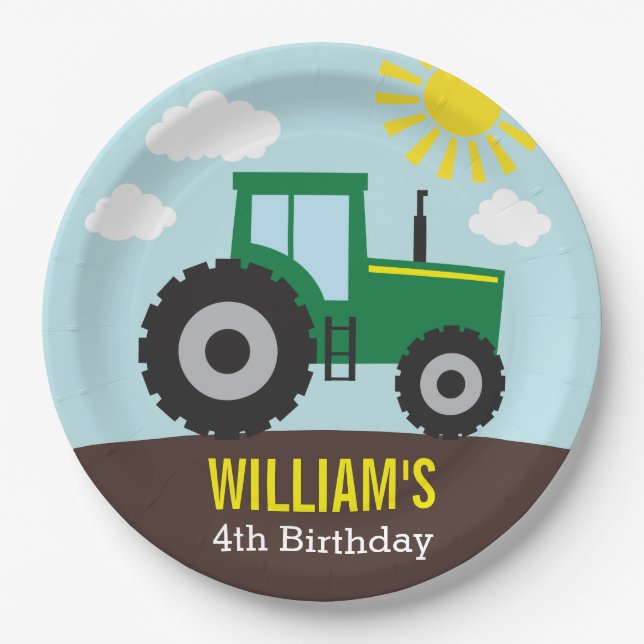 Farm Tractor Birthday Paper Plate (Front)