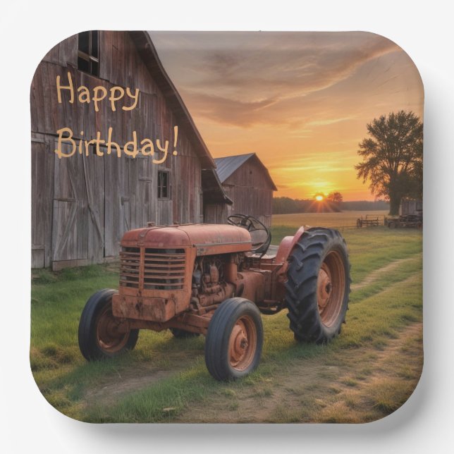 Farm Tractor Birthday  Paper Plates (Front)