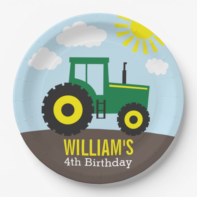 Farm Tractor Birthday Paper Plates (Front)