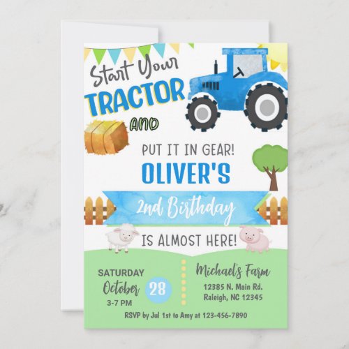 Farm tractor boy ANY AGE birthday invitation.