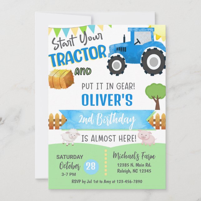 Farm tractor boy ANY AGE birthday invitation. Invitation (Front)