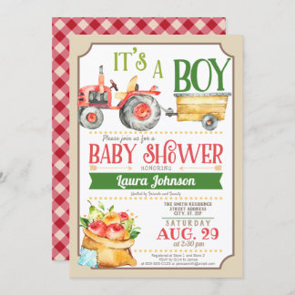 Farm Tractor Boy Baby Shower Invitation