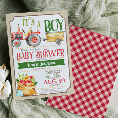 Farm Tractor Boy Baby Shower Invitation