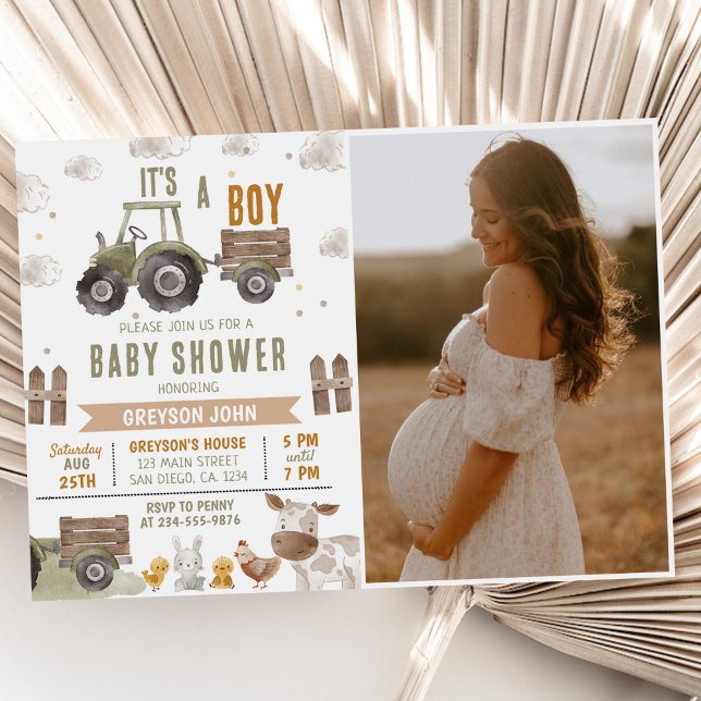 Farm Tractor Boy Baby Shower Photo Invitation (Creator Uploaded)