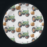 Farm Tractor Boys Birthday  Paper Plates<br><div class="desc">Fun boys themed tractor farming birthday. 
Great for any season. Let's build something fun for your little guy on his birthday! Green and yellow watercolor farm tractor design. Custom,  personalized,  editable</div>
