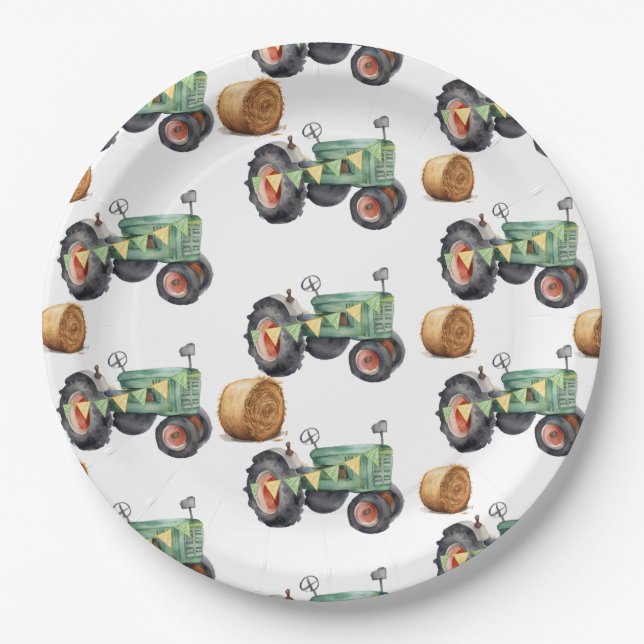 Farm Tractor Boys Birthday  Paper Plates (Front)