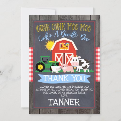 Farm Tractor Chalkboard Birthday Thank You Card