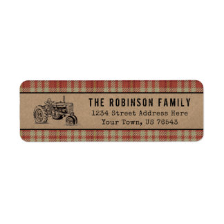 Farm Tractor Country Red Plaid Kraft Address Label