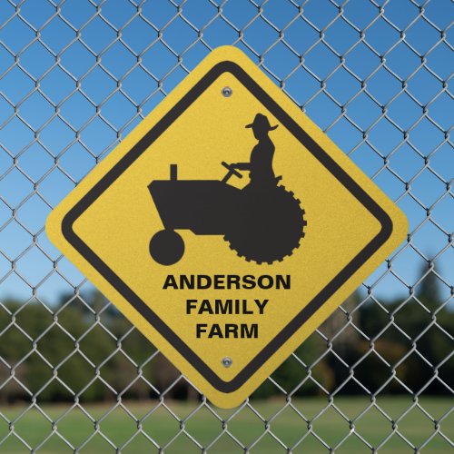 Farm Tractor Crossing Warning Yellow and Black Metal Sign