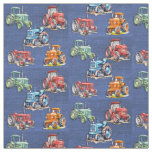 Farm Tractor Denim Blue Design Fabric