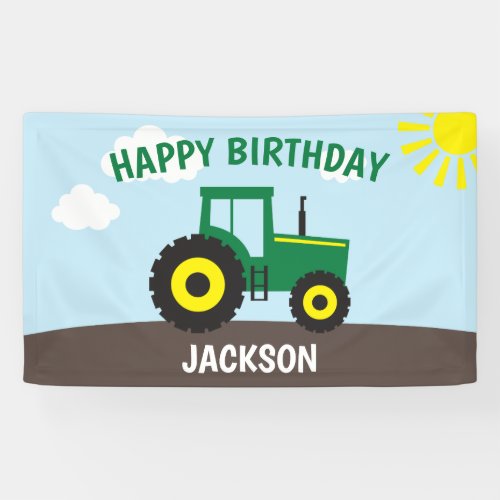 Farm Tractor Green and Yellow Birthday Banner
