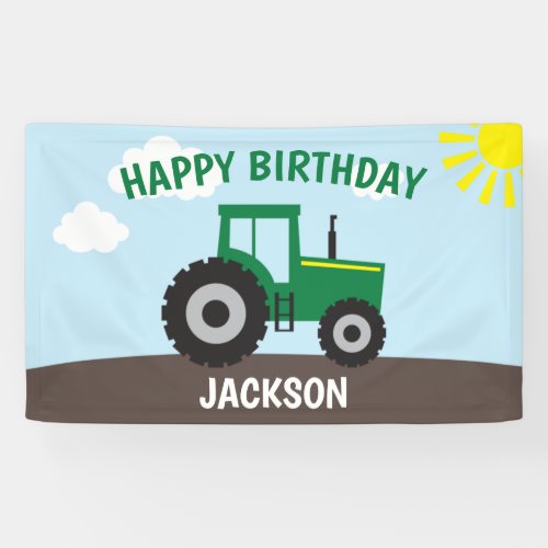 Farm Tractor Green and Yellow Birthday Banner