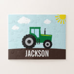 Farm Tractor Green and Yellow Jigsaw Puzzle<br><div class="desc">This fun personalized tractor puzzle is perfect for the tractor or farm loving child in your life. This puzzle features a fun green and yellow tractor with a bright yellow sun and some puffy white clouds. Personalize with your child's name and you'll have a treasured keepsake for years to come....</div>