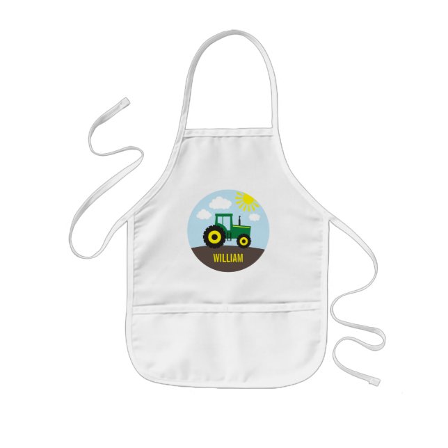 Farm Tractor Green and Yellow Kids' Apron (Front)