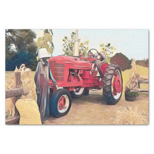 Farm Tractor Red Retro Vintage Rustic Fall Harvest Tissue Paper