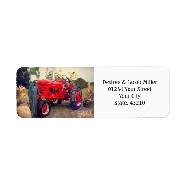 Farm Tractor Red Rustic Country We've Moved Moving Label (Front)