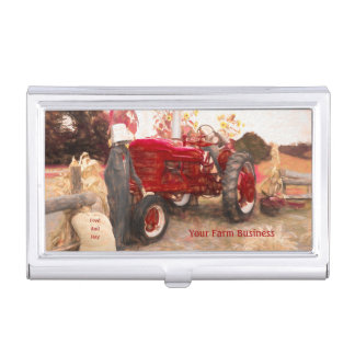 Farm Tractor Red Vintage Rustic Agriculture Business Card Case