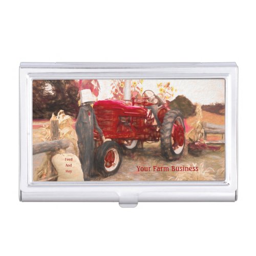 Farm Tractor Red Vintage Rustic Agriculture Business Card Case