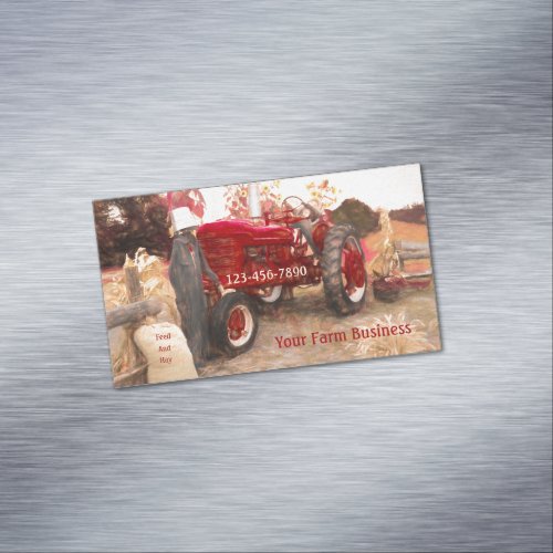 Farm Tractor Red Vintage Rustic Agriculture Business Card Magnet