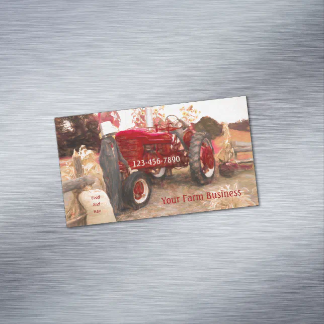 Farm Tractor Red Vintage Rustic Agriculture Business Card Magnet | Zazzle