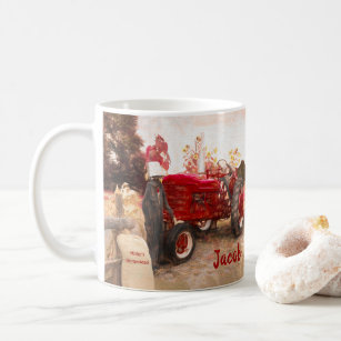 Farm Tractor Red Vintage Rustic Autumn Harvest Coffee Mug