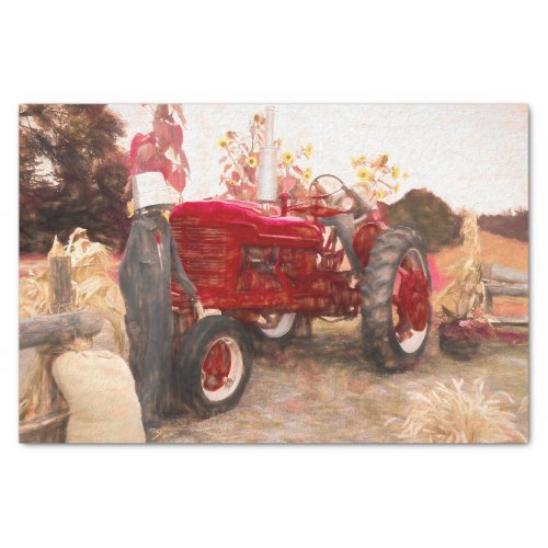 Farm Tractor Red Vintage Rustic Autumn Harvest Tissue Paper