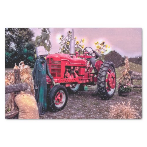 Farm Tractor Red Vintage Rustic Fall Harvest Dusk Tissue Paper