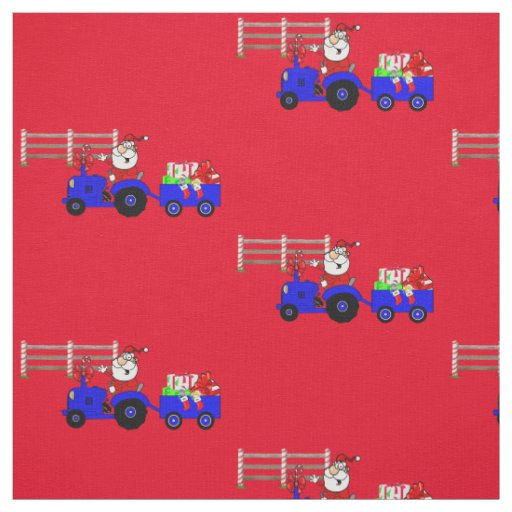 Farm Tractor Santa With Gift Trailer Fabric