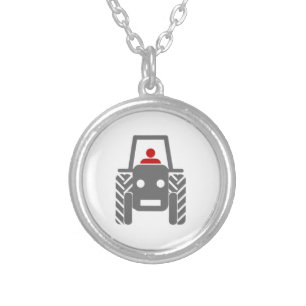 Farm Tractor Silver Plated Necklace
