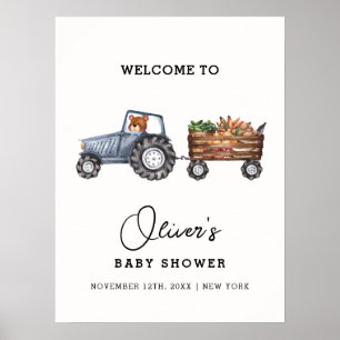 Farm Tractor Teddy Bear Baby Shower Welcome Poster