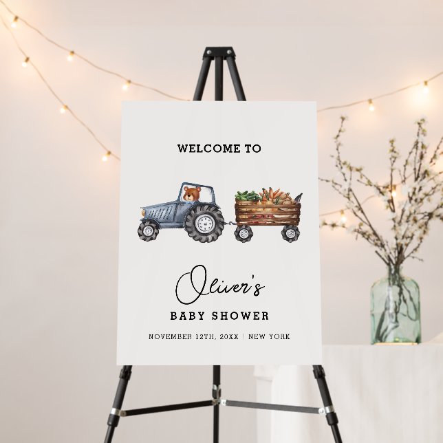 Farm Tractor Teddy Bear Baby Shower Welcome Sign  (In Situ (Stand))