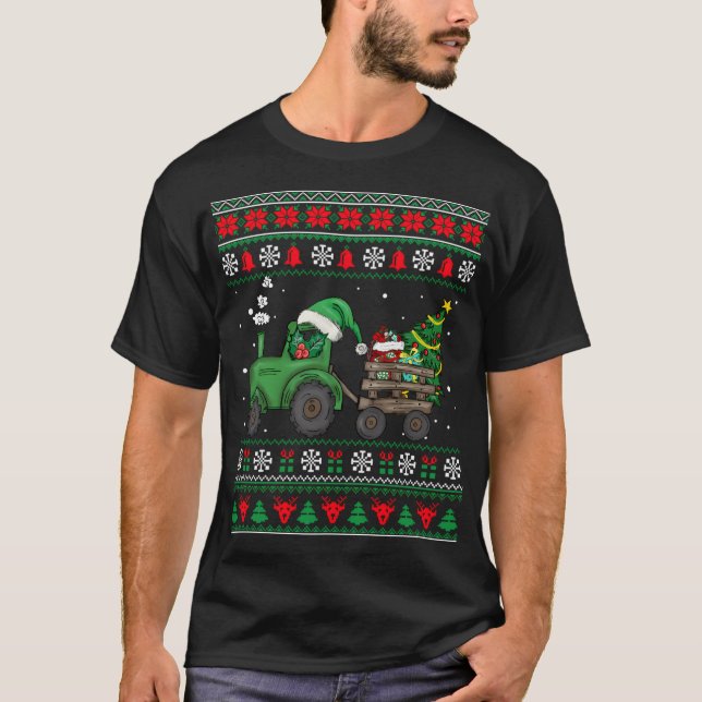 Farm Tractor Tree Lights Ugly Farm T-Shirt (Front)