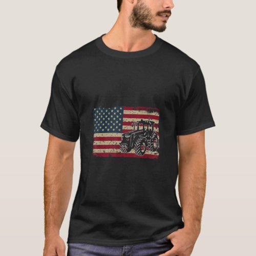 Farm Tractors America Flag I Patriotic Farming  T_Shirt