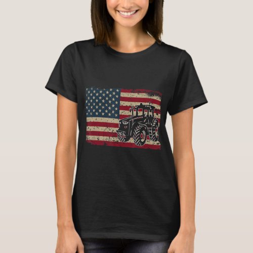 Farm Tractors America Flag I Patriotic Farming  T_Shirt