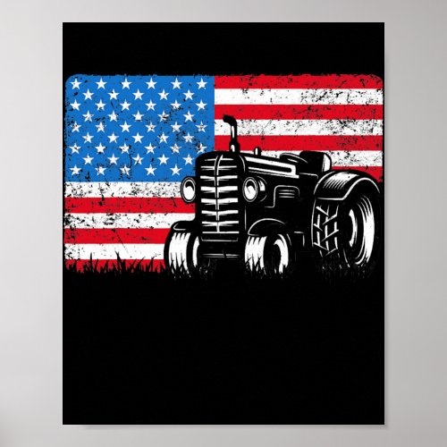 Farm Tractors American Flag Farming Tractors Poster