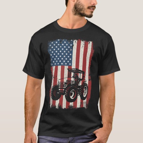 Farm Tractors American Flag USA Patriotic Farming  T_Shirt