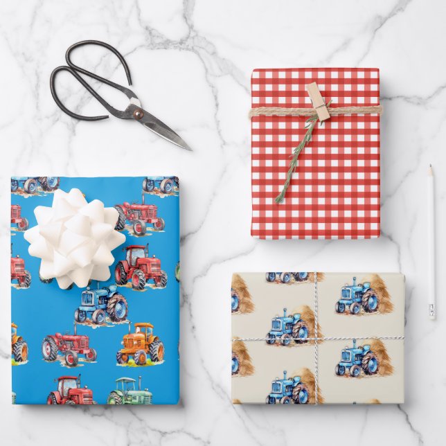 Farm Tractors Birthday Party Wrapping Paper Sheets (Front)