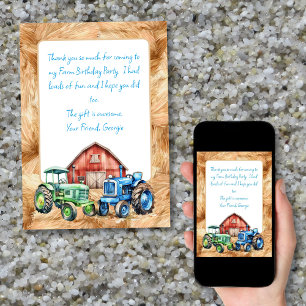 Farm Tractors Birthday Thank You Message Card