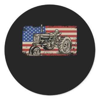 Farm Tractors USA Flag Patriotic Farming Gift Classic Round Sticker