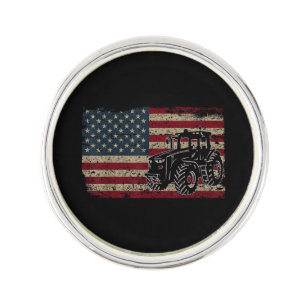 Farm Tractors USA Flag Patriotic Farming Gift Lapel Pin