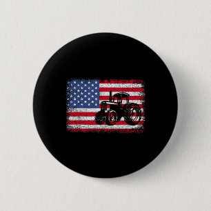 Farm Tractors Usa Flag Patriotic Farming Gift Men Button