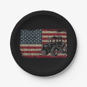 Farm Tractors USA Flag Patriotic Farming Gift Paper Plates