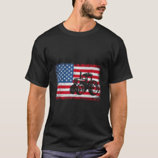 Farm Tractors Usa Flag Patriotic Farming T-Shirt