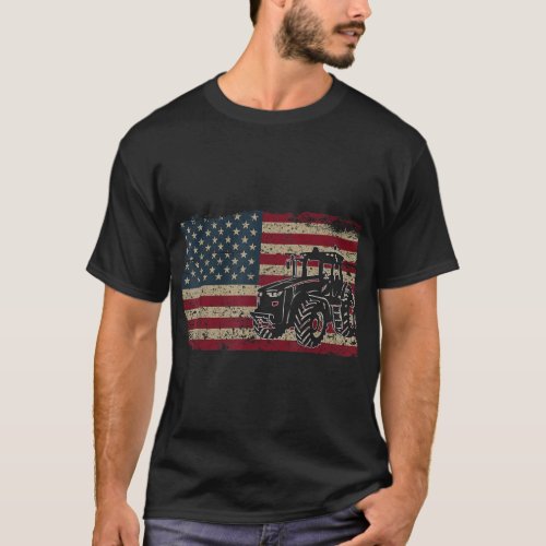 Farm Tractors USA Flag Patriotic Farming  T_Shirt