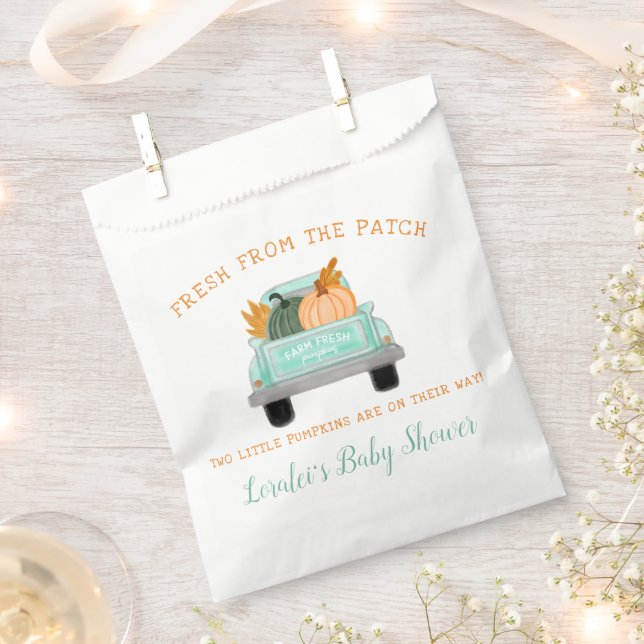 Farm Truck 2 Pumpkins Fall Twins Baby Shower Favor Bag (Clipped)