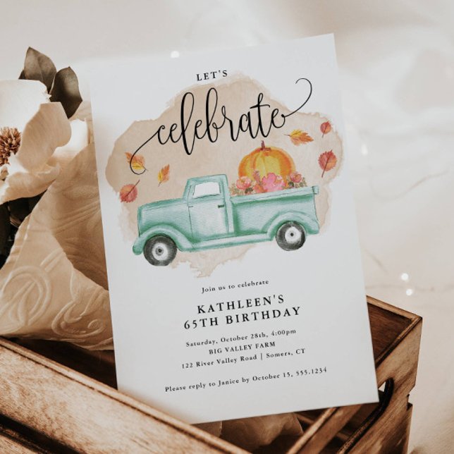 Farm Truck and Pumpkin Fall Celebration Invitation (Perfect for a fall birthday!)