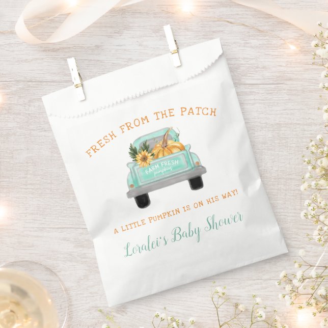 Farm Truck With Pumpkin Fall Baby Shower Favor Bag (Clipped)