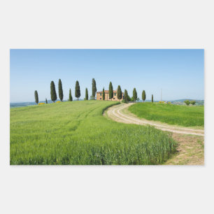 Farm villa with cypress trees in Tuscany Rectangular Sticker