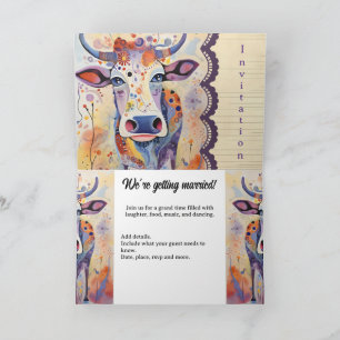 Farm wedding event Colorful Cow Invitation